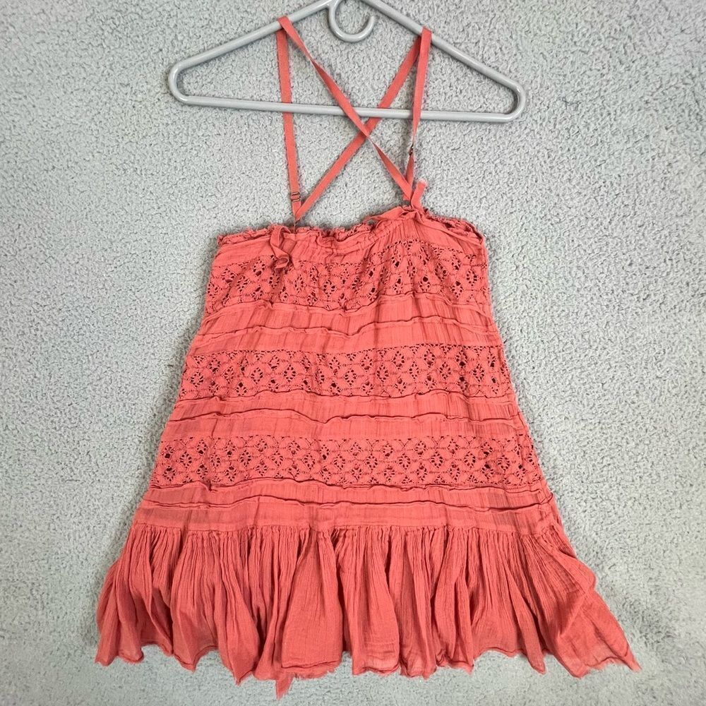 FREE PEOPLE WOMENS TUNIC RED LINED SIZE S P